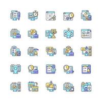 Work monitoring RGB color icons set vector