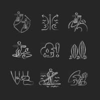 Water activities chalk white icons set on dark background vector