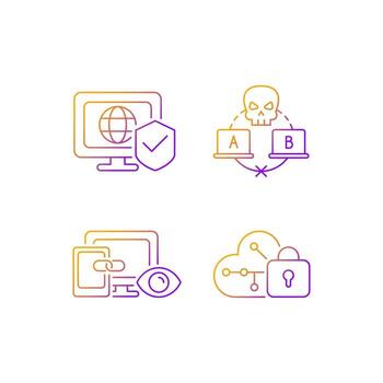 conjunto de iconos de vector lineal degradado de privacidad de internet