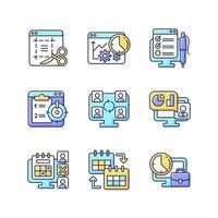 Work monitoring tools RGB color icons set vector