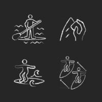 Riding waves in ocean chalk white icons set on dark background vector