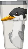 A white thermos flask with bird pattern vector