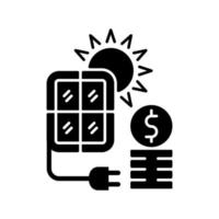 Solar energy price black glyph icon vector