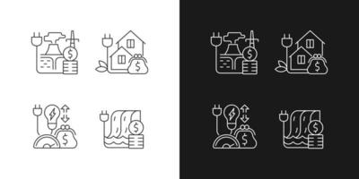 Electrical power cost linear icons set for dark and light mode vector