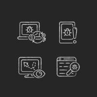 Internet censorship chalk white icons set on dark background vector