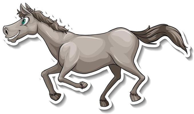 Grey horse running cartoon animal sticker