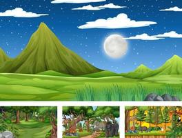 Set of different nature horizontal scene with various wild animals vector