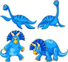 Set of blue dinosaur cartoon character vector