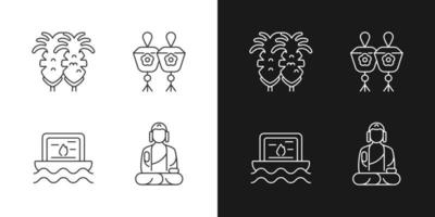 Iconos lineales de la cultura taiwanesa configurados para el modo oscuro y claro. vector