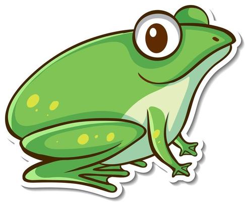 Sticker design with cute green frog isolated