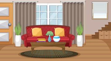 Escena interior de la sala de estar con muebles y decoración de la sala de estar. vector