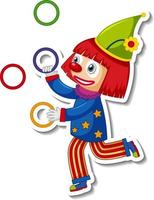 Sticker template with happy clown cartoon character vector