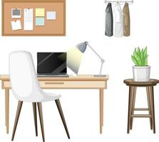 Conjunto de muebles para el diseño de interiores del espacio de trabajo sobre fondo blanco. vector