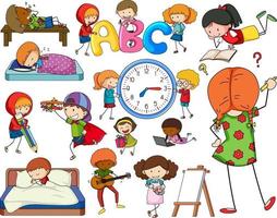 Set of different doodle kids cartoon character vector