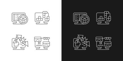 Life simulator games types linear icons set for dark and light mode vector