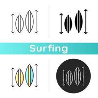 Choosing surfboard size icon vector