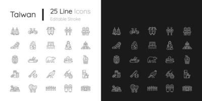 Taiwán iconos lineales establecidos para el modo oscuro y claro. vector