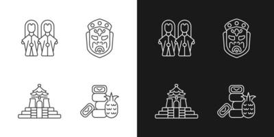 Asian ceremonial white linear icons set for dark theme. vector