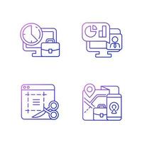 Remote work monitoring gradient linear vector icons set