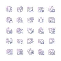 Work monitoring gradient linear vector icons set