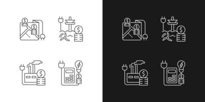 Electrical energy purchase linear icons set for dark and light mode vector