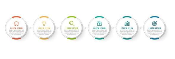 Timeline infographics Template Design With Arrows and 6 Circles vector