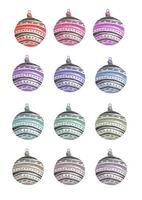 Set of colorful christmas balls. Watercolor Christmas card.