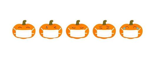 Vector emoji pumpkin halloween collection with different reactions.