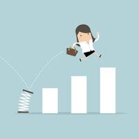 Businesswoman jump spring across the growing bar chart. vector