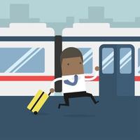 African businessman running and missed the train. vector