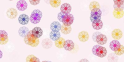 textura de doodle de vector rosa claro, amarillo con flores.