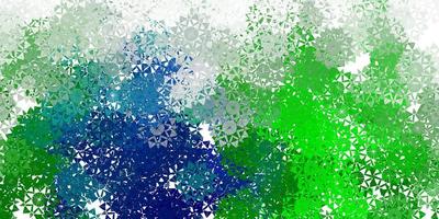 patrón de vector verde claro con copos de nieve de colores.