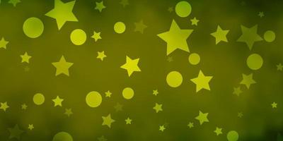 Light Green, Yellow vector pattern with circles, stars.