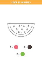 Color cartoon watermelon by numbers. Worksheet for kids. vector