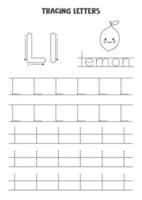 Tracing letters of English alphabet. Black and white worksheet. vector