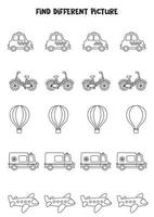 Find transport which is different from others. Black and white vector