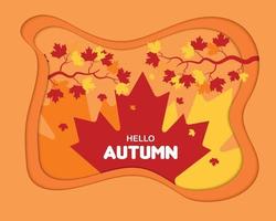 Hello Autumn Paper Frame Maple Leaf Vector