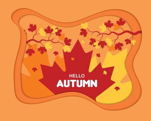 Hello Autumn Paper Frame Maple Leaf Vector