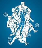 Grupo de silueta de jugadores masculinos y femeninos de fútbol gaélico vector