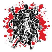 Group of Gaelic Football Male and Female Players Action Graffiti vector