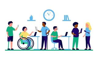 Employee people inclusion work in office. Disabled different people vector