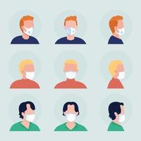 Face covering semi flat color vector character avatar with mask set