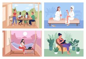 Home party flat color vector illustration set