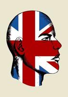 Sketch illustration of a face with United Kingdom insignia vector