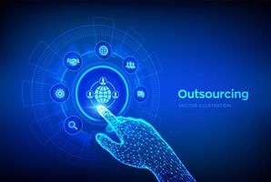 Outsourcing and HR. Social network and global recruitment. vector
