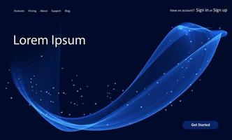 abstract website landing page with flowing blue lines design vector