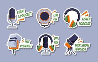 colección de pegatinas para la celebración del día del podcast vector