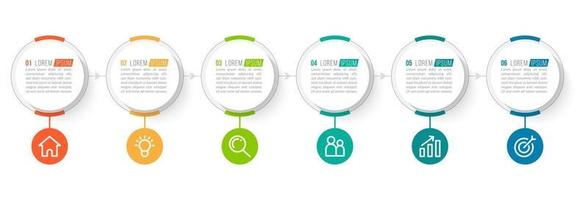 Six Colorful Circle Elements with Icons for Presentation vector