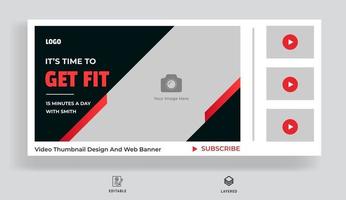 Gym exercise training class video thumbnail and web banner template vector