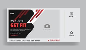 Gym exercise training session video thumbnail and web banner vector